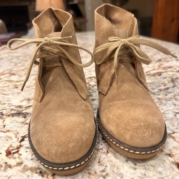 J Crew MacAlister wedge boot flax EUC leather upper bootie wedge shoe size 9 - Picture 2 of 11